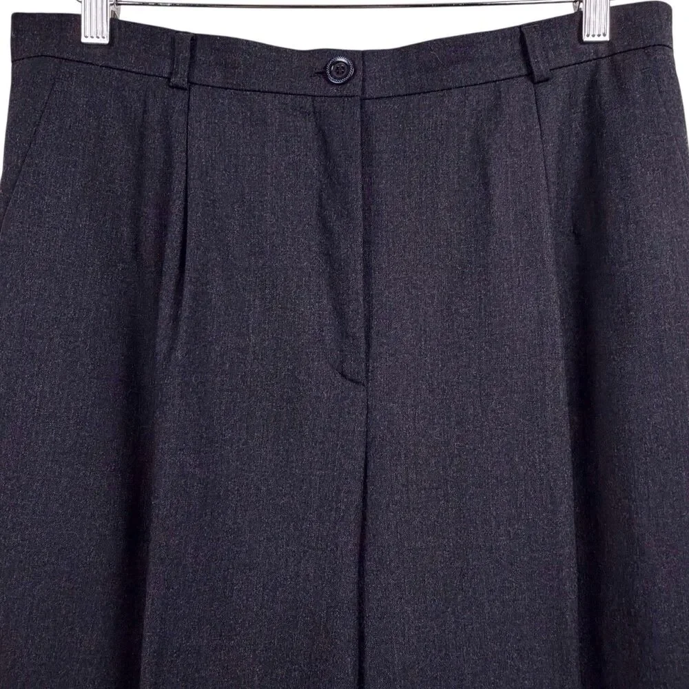 Vintage Louis Feraud Gray Wool High Rise Pleated Wide Leg Pants Size 12